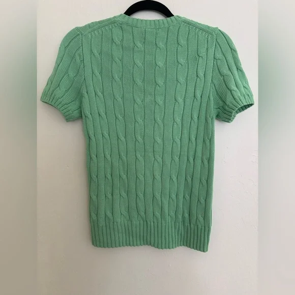 Ralph Lauren Polo Green Cable Knit Sweater Short Sleeve Pima Cotton Medium - Picture 7 of 8